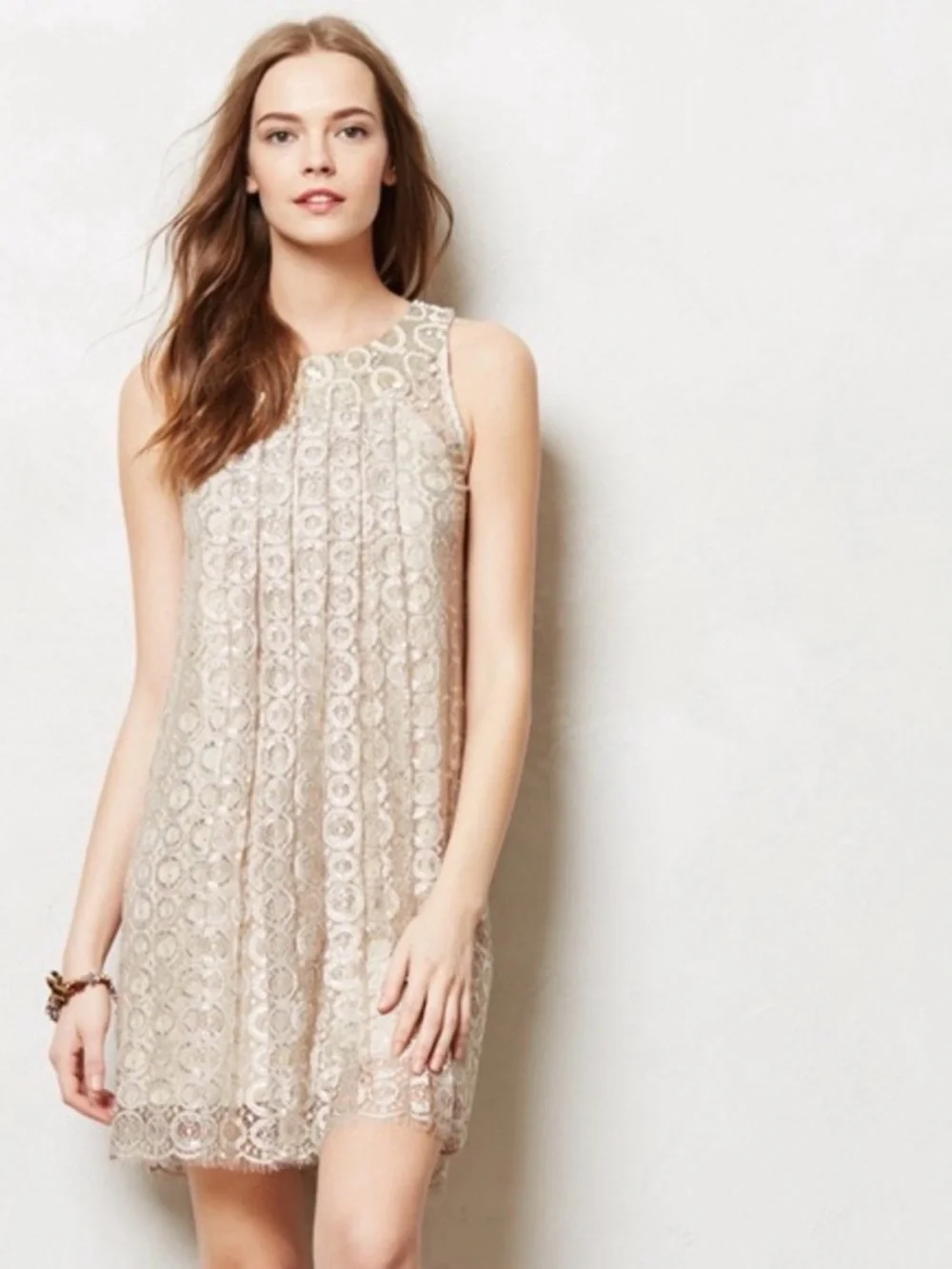 Sachin + Babi for Anthropologie Joyeux champagne silver metallic swing dress - Picture 2 of 11